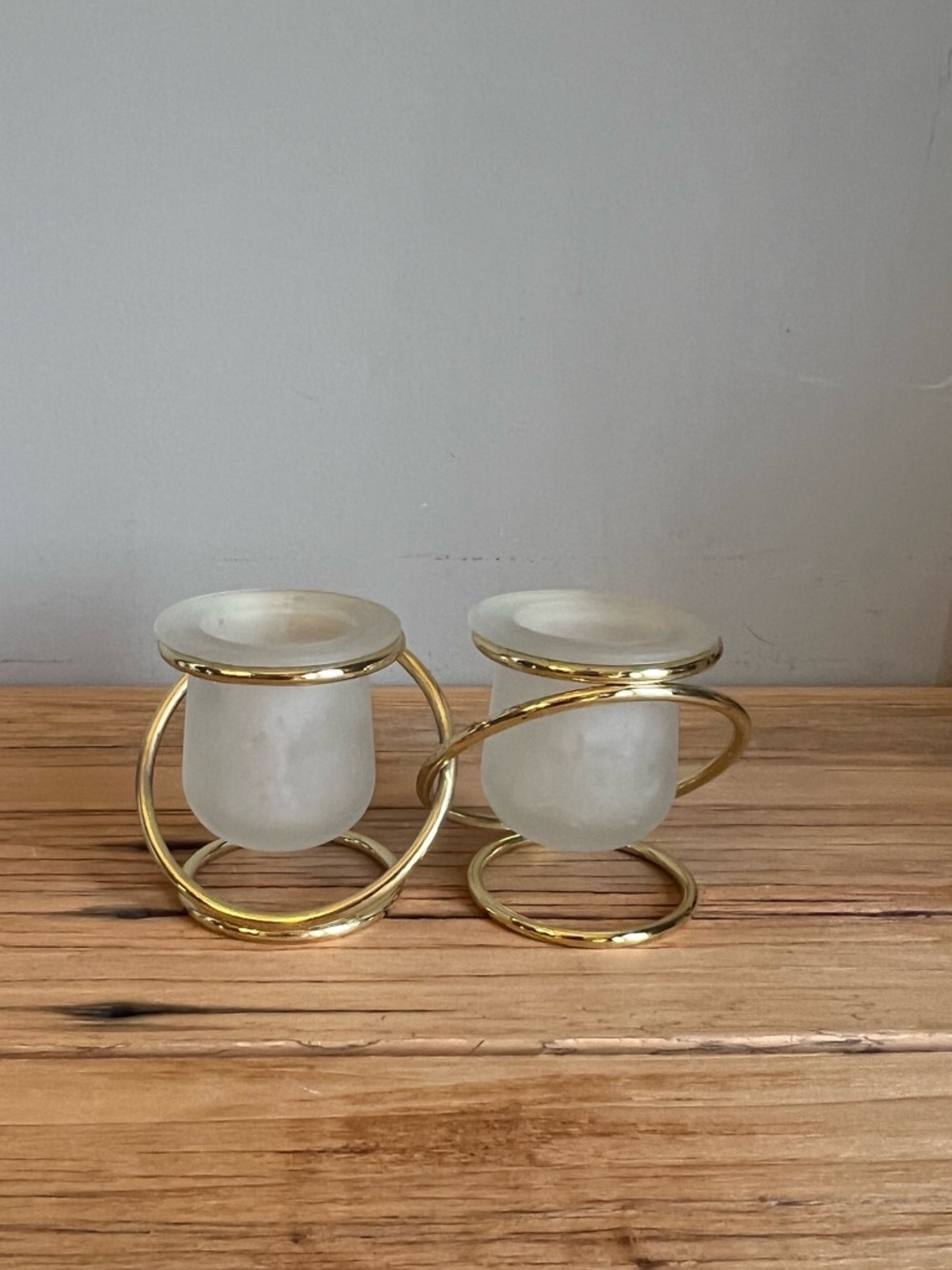 PartyLite Gold Spiral Tea Light Holders with Frosted Glass